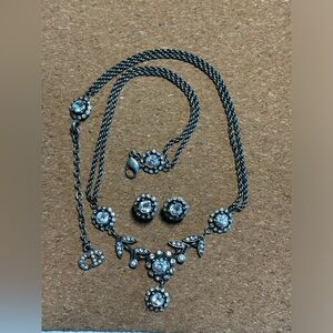 Authentic Christian Dior Crystal flower necklace and matching earrings set